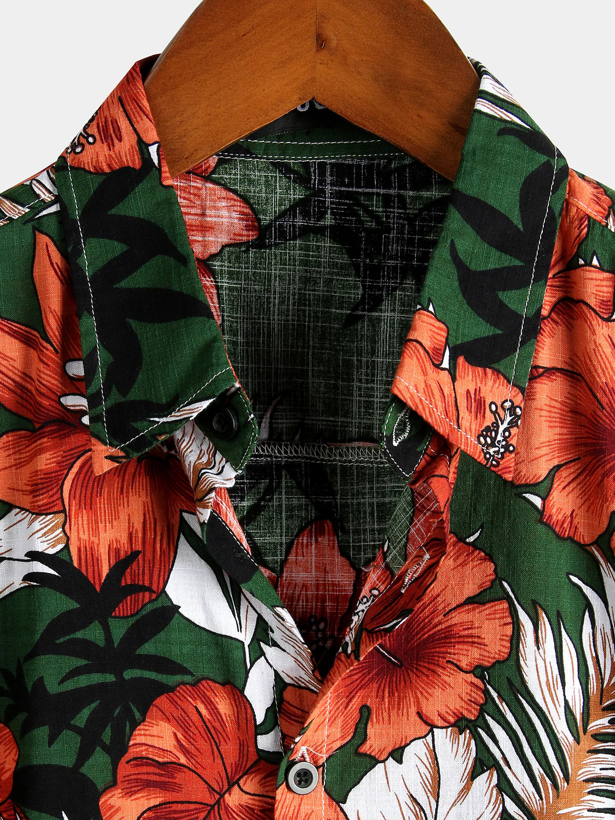 Men’s Hawaiian-Style Green Floral Cotton Shirt