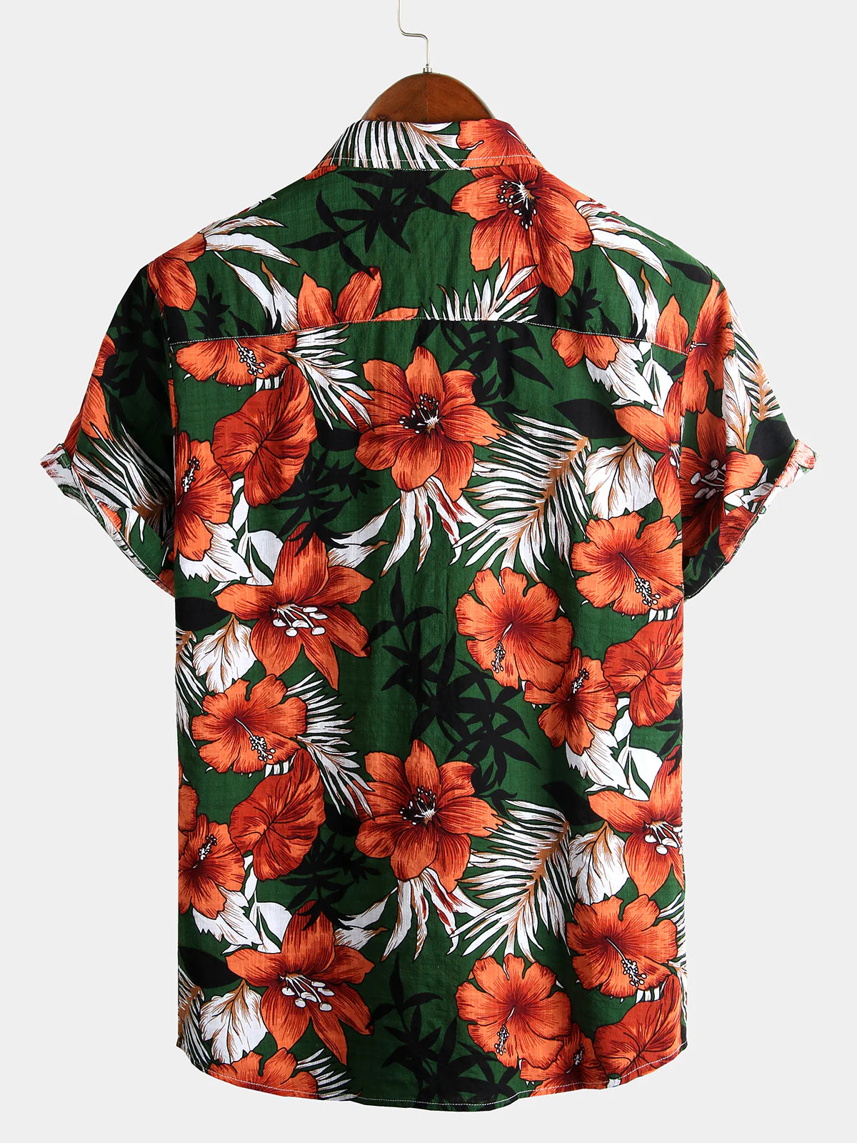 Men’s Hawaiian-Style Green Floral Cotton Shirt