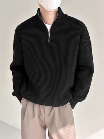 Stylish Half-Zip Ribbed Knit Sweater